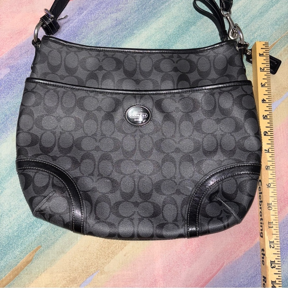 Coach Signature Crossbody F19823 Signature Shoulder Bag black gray - Picture 13 of 14